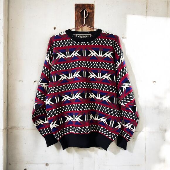 Vintage OSSI Skiwear Oversized Aztec Print Wool Pullover Sweater - Size: L/XL - Picture 1 of 4